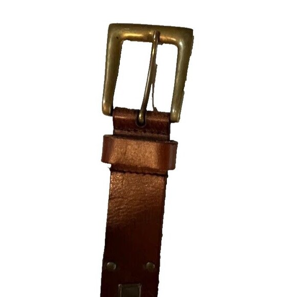 Women’s Brown Leather Belt M/L Genuine Leather Square Brass Buckle Casual Chic - Picture 3 of 6